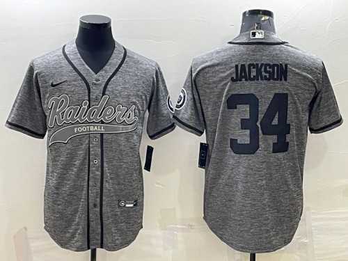 Mens Las Vegas Raiders #34 Bo Jackson Gray With Patch Cool Base Stitched Baseball Jersey->las vegas raiders->NFL Jersey
